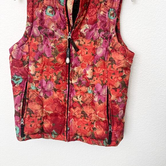 [Eddie Bauer] Pink Orange Floral Print Goose Down Filled Puffer Vest Sz Small S - Picture 6 of 9